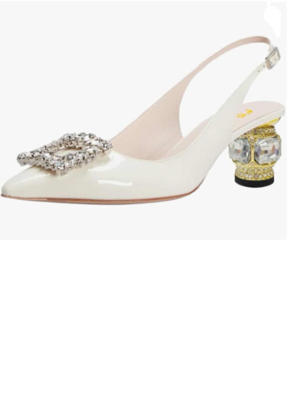 FSJ Ivory White Crystal Square Buckle Pointed Toe Slingback Pump Rhinestone Shoe